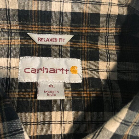 Carhartt Brown Tan Black XL Relaxed Fit Plaid Button Down Long Sleeve Work shirt - Picture 3 of 10